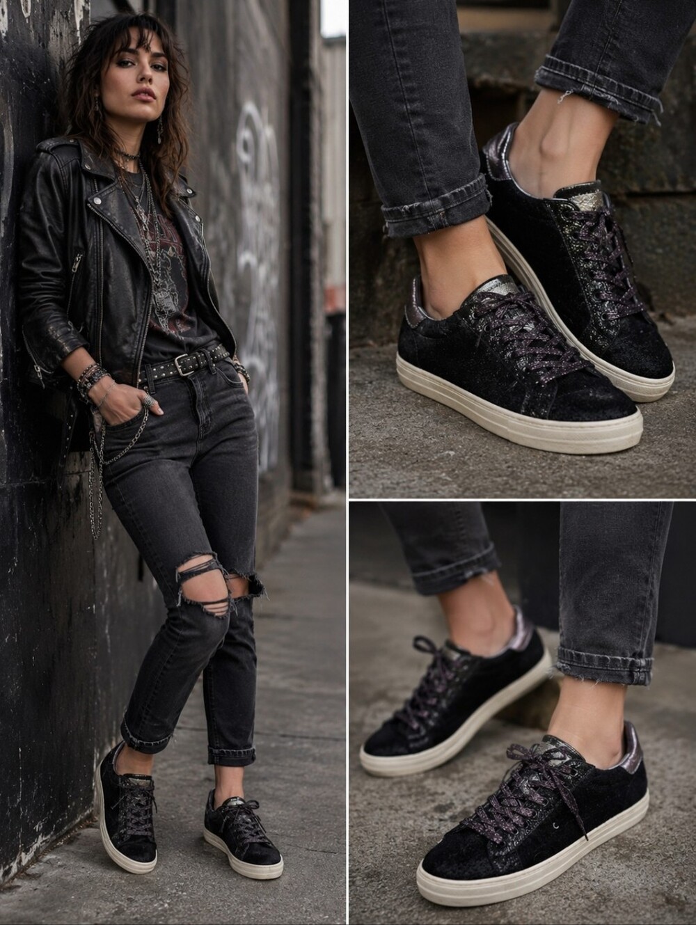P448 John Pony Hair and Glitter Sneakers-Black/Silver